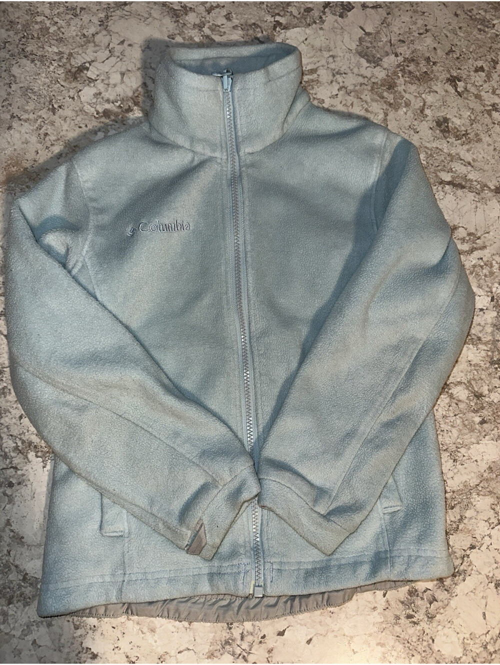 Columbia Youth 7/8 Blue Full Zip Fleece Jacket Solid Logo Long Sleeve